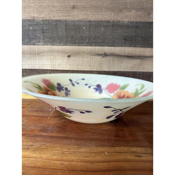 Beautiful Floral Handpainted Glass Bowl 14” Wide - Picture 5 of 10